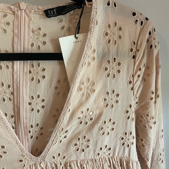 Zara TRF Collection Blush Pink Eyelet Empire Waist Babydoll Spring Romper Dress - Picture 4 of 9